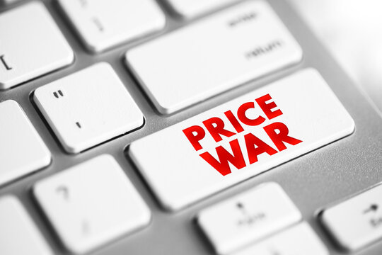 Price War - commercial competition characterized by the repeated cutting of prices below those of competitors, text concept button on keyboard