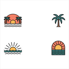 Tropical beach icons vector set