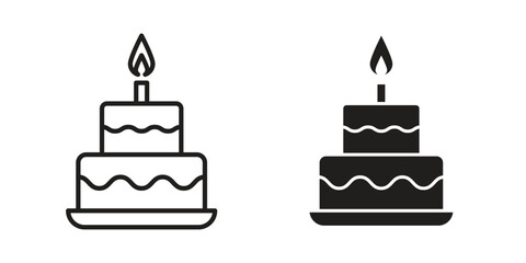 Cake birthday icons of black colored in various styles