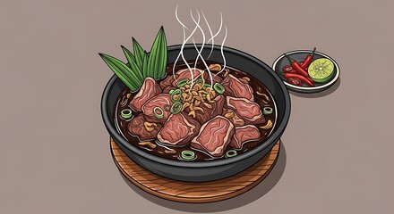 Delicious Rawon Illustration - Traditional Indonesian Beef Soup with Rich Flavors.