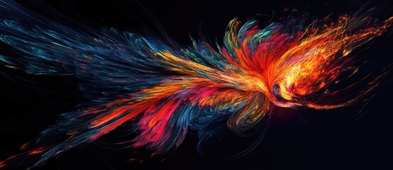 Vibrant abstract art depicting a phoenix in motion