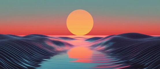 Beautiful sunset over wavy ocean landscape