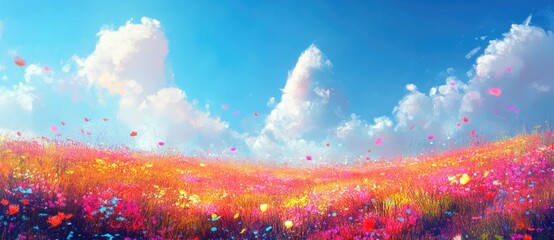 Colorful meadow with vibrant flowers