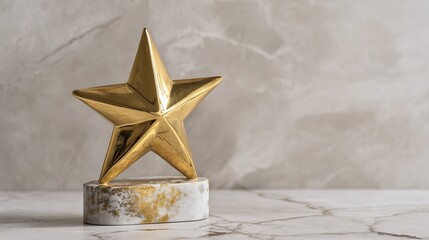 Celebrate achievement with this stunning gold star award, perfect for showcasing success and recognition on a marble backdrop