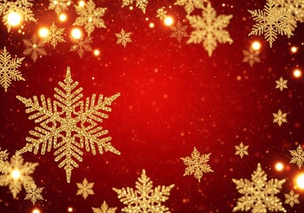 red christmas background with golden snowflakes