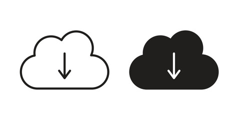 Cloud download icons of black colored in various styles