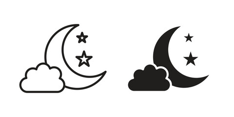 Cloud moon icons of black colored in various styles © Franklin