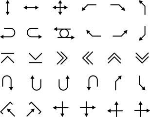 Linear arrow icons set with directional symbols for decision making. Way direction arrow line icons collection. 