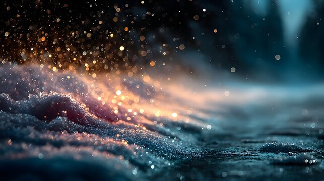 Blue winter scene with frost crystals on branches