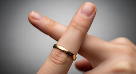 Woman Removes Gold Wedding Ring with Her Finger, End of Marriage