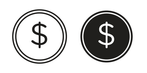 Dollar icons of black colored in various styles