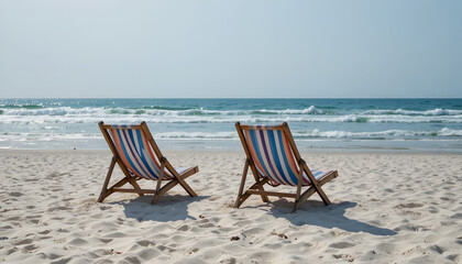 beach chairs and umbrella on the beach