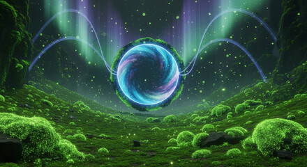 Mystical Portal in Enchanted Forest A Realm of Light and Moss