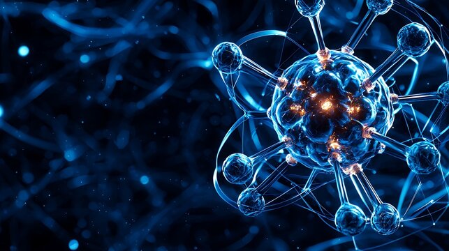 Glowing Blue Atom Structure Abstract 3D Rendering - Powered by Adobe