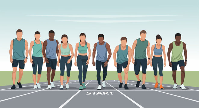Diverse Runners on Starting Line Ready for Race or Workout Challenge - Powered by Adobe