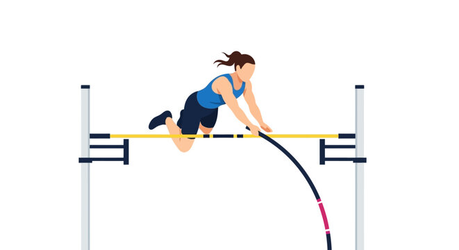 Athletic Female Pole Vaulter Clearing the Bar in a Vector Illustration