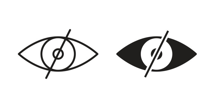Eye crossed icons of black colored in various styles