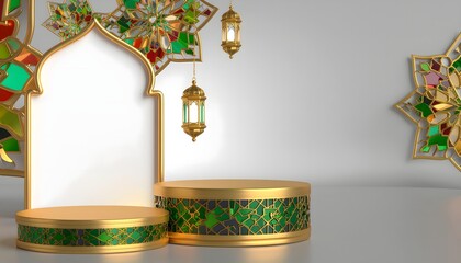 Generative AI illustration. Islamic celebration background 3d illustration with copy space ramadhan idul fitri and idul adha for banner, backdground, and greeting card