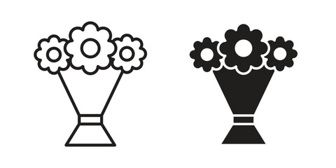 Flower bouquet icons of black colored in various styles