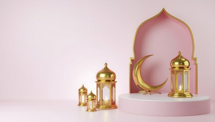 
Generative AI illustration. A Islamic celebration background 3d illustration with copy space ramadhan idul fitri and idul adha