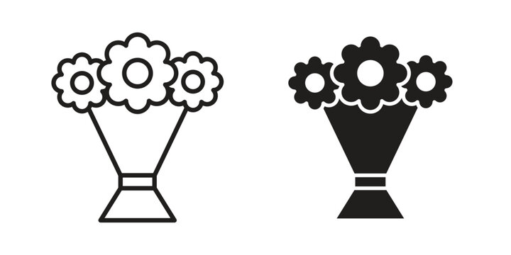 Flower bouquet icons of black colored in various styles