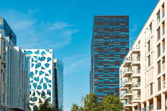 Modern architecture in Barcode district Oslo city center on summer day