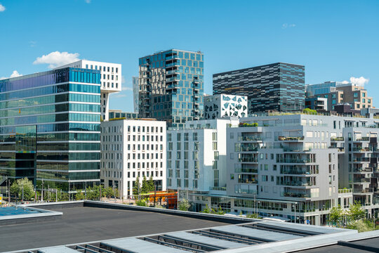 Modern corporate towers and landmark Barcode buildings in Oslo city