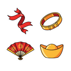 Obraz premium Celebratory Chinese New Year symbols featuring a red ribbon fan dragon
