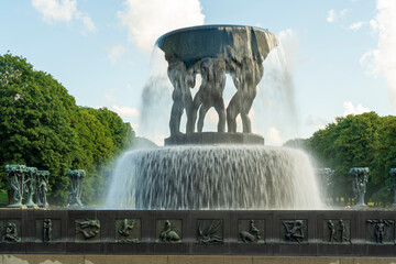 Vigeland bronze fountain in Oslo Skulpturpark Norway with streaming water