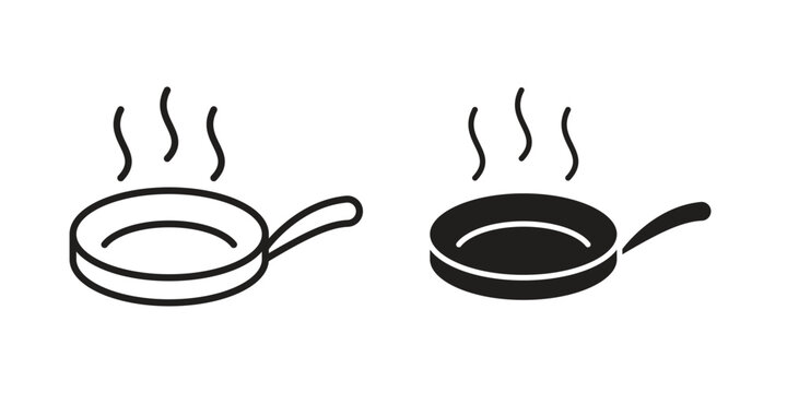 Frying pan icons of black colored in various styles