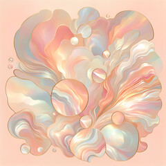 Soft pastel peach holographic background with iridescent pearl, fluid and flowing lines, abstract wave texture, dreamy, ethereal, shimmering, delicate gradients, copy space