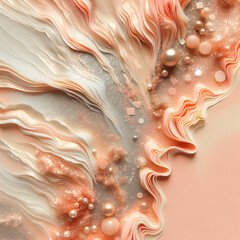 Soft pastel peach holographic background with iridescent pearl, abstract summer beach, wave texture, dreamy, ethereal, shimmering, delicate gradients, copy space