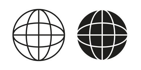 Globe icons of black colored in various styles