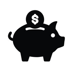 Piggy bank with dollar coin silhouette vector icon on white background