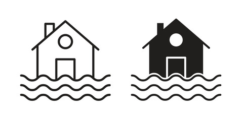 House flood icons of black colored in various styles