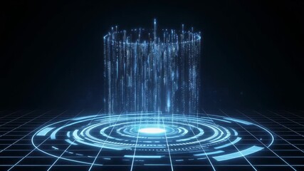 Futuristic Digital Hologram Interface with Glowing Data Stream. - Powered by Adobe