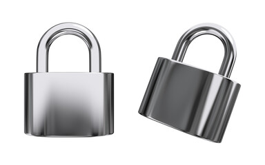 Chrome Padlock Icons Isolated. 3d Rendering.