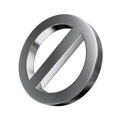 Chrome Prohibition Sign Icon Isolated. 3d rendering