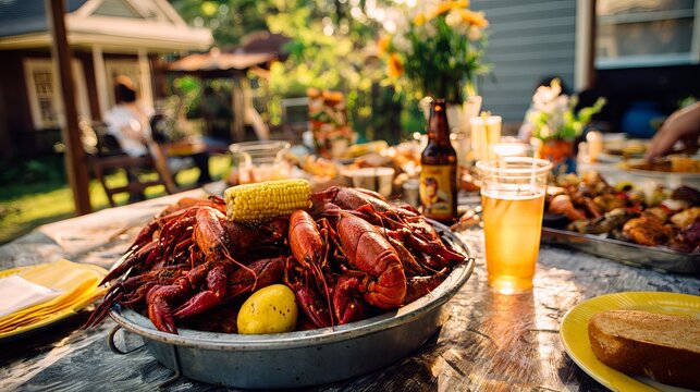 Celebrate summer with a vibrant crawfish boil featuring fresh corn and cold beer, perfect for backyard gatherings and festive feasts