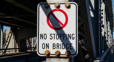Bridge Traffic Restrictions Sign With Prohibition Symbol Indicating No Stopping Regulations