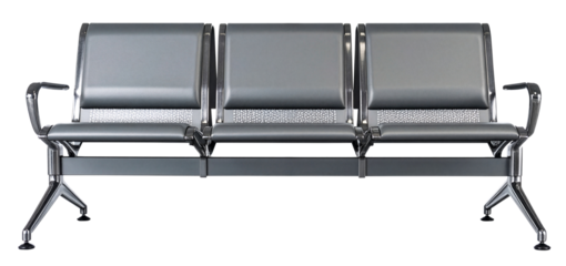 long metal waiting chair in grey color isolated on white