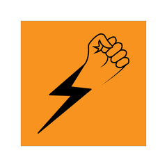 power-fist-lightning-icon Black outline icon of a raised fist combined with a lightning bolt, symbolizing strength, energy, power, determination, resistance, motivation, and impactful action.