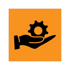 Hand Holding Gear Icon A minimalist black silhouette icon of a hand holding a gear, symbolizing technical support,