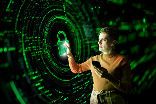 Engineer analyzing cybersecurity data with tablet in server room