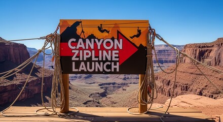Canyon Zipline Launch: Thrilling Adventure in Majestic Desert Landscape Scene