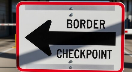 Border Checkpoint Sign Directing Travelers to the Left Destination Route Guidance