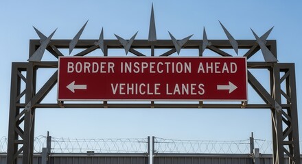 Border Inspection: Sign Indicating Vehicle Lanes, Safety, and Travel Regulations Ahead