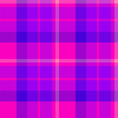 Vibrant pixelated plaid pattern in bold shades of purple, blue and pink. A retro, modern design ideal for backgrounds, textiles, and digital art projects.