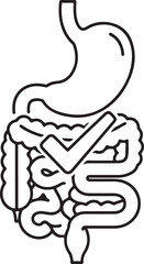Healthy human digestive system stomach and intestines with checkmark symbol