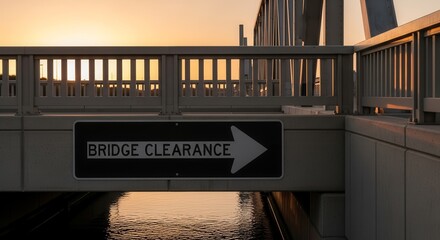 Bridge Clearance Sign Directs Vehicles Through Structures' Height Restrictions At Dusk